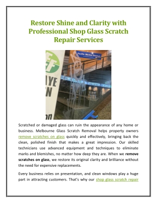 Restore Shine and Clarity with Professional Shop Glass Scratch Repair Services