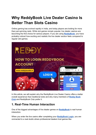 Why ReddyBook Live Dealer Casino Is Better Than Slots Casino