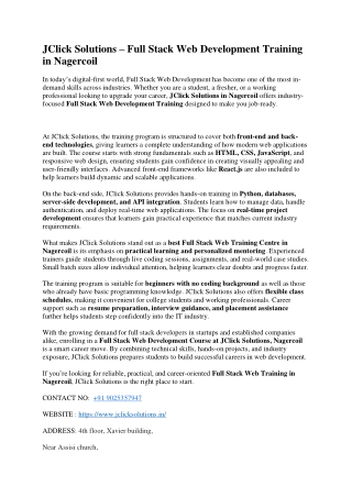 Full Stack Web Training in Nagercoil