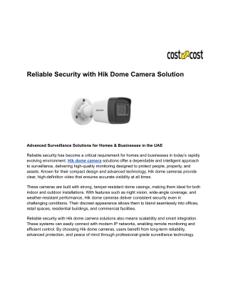 Reliable Security with Hik Dome Camera Solution