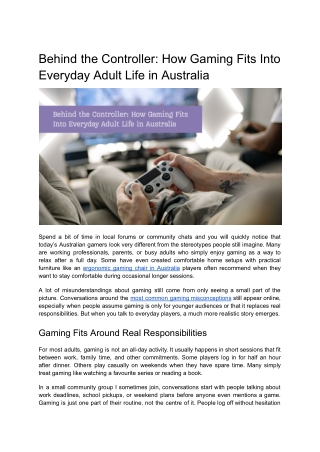 How Gaming Fits Into Everyday Adult Life in Australia