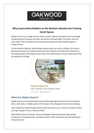 Why Luxury Home Builders on the Northern Beaches Are Creating Secret Spaces