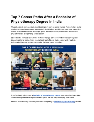 Top 7 Career Paths After a Bachelor of Physiotherapy Degree in India
