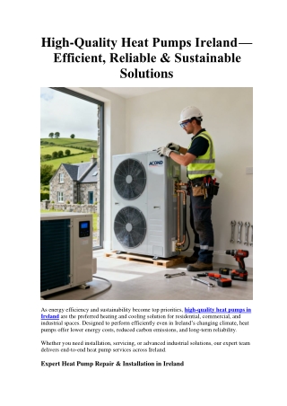 High-Quality Heat Pumps Ireland - Efficient, Reliable & Sustainable Solutions