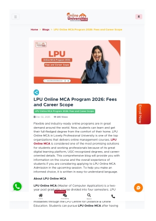LPU Online MCA Program 2026: Fees and Career Scope
