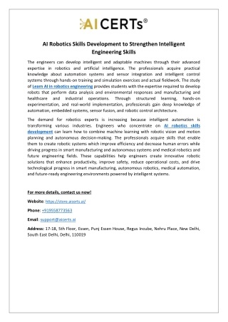 AI Robotics Skills Development to Strengthen Intelligent Engineering Skills