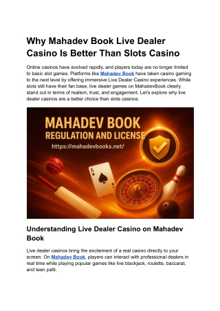 Why Mahadev Book Live Dealer Casino Is Better Than Slots Casino