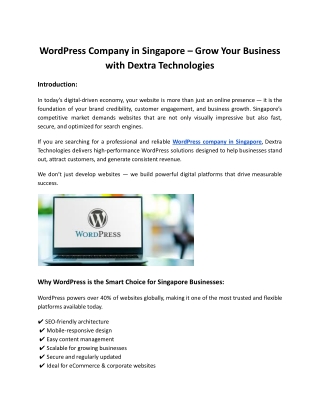 wordpress company in singapore | Dextra Technologies