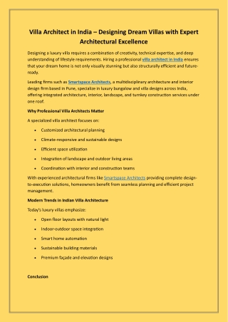 Villa Architect in India – Designing Dream Villas with Modern Excellence