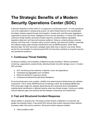 The Strategic Benefits of a Modern Security Operations Center (SOC)