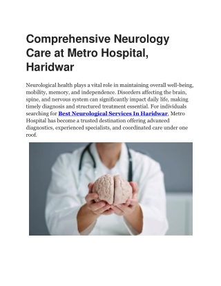 Best Neurological Services in Haridwar | Metro Hospital