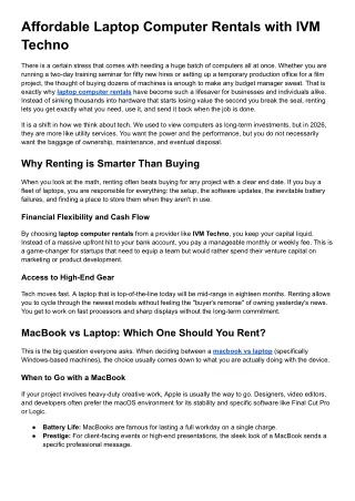 Affordable Laptop Computer Rentals with IVM Techno