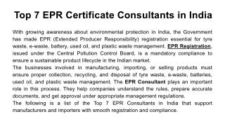 Top 7 EPR Certificate Consultants in India