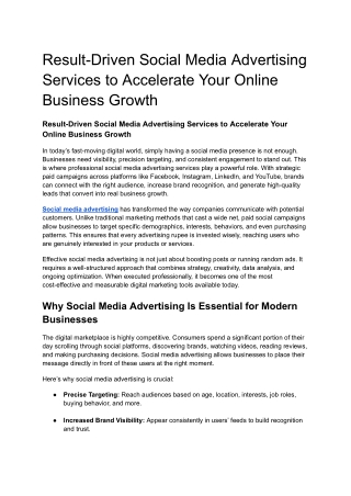 Result-Driven Social Media Advertising Services to Accelerate Your Online Busine