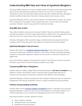 Understanding BBA Fees and Value at Symbiosis Bengaluru