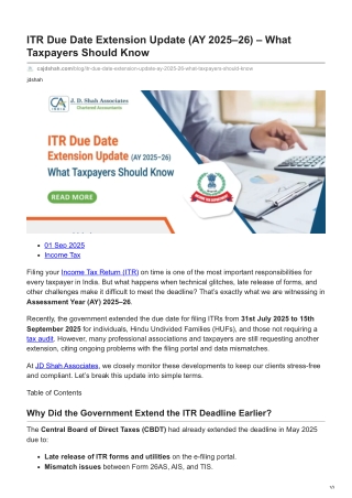 cajdshah.com-ITR Due Date Extension Update AY 202526  What Taxpayers Should Know