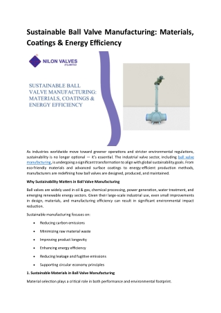 Sustainable Ball Valve Manufacturing