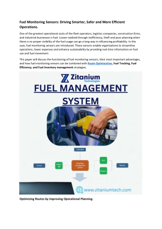 Fuel Monitoring Sensors: Driving Smarter, Safer and More Efficient Operations