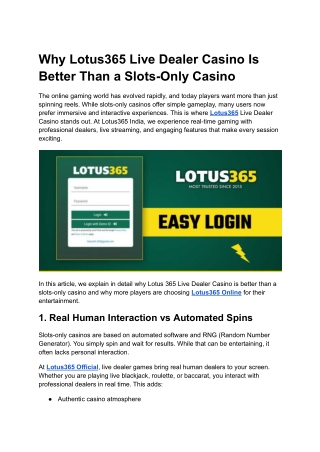 Why Lotus365 Live Dealer Casino Is Better Than a Slots-Only Casino