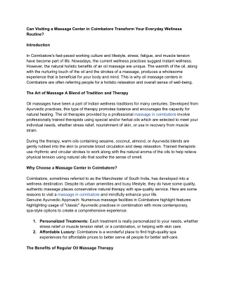 Can Visiting a Massage Center in Coimbatore Transform Your Everyday Wellness Routine