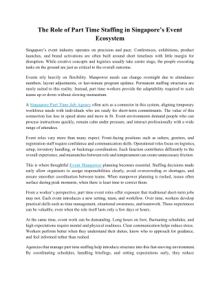 The Role of Part Time Staffing in Singapore’s Event Ecosystem 