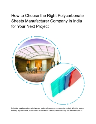 How to Choose the Right Polycarbonate Sheets Manufacturer Company in India for Your Next Project