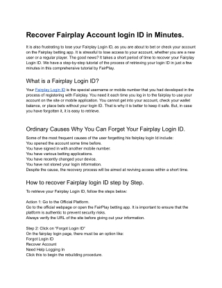 Recover Fairplay Account login ID in Minutes.