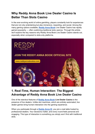 Why Reddy Anna Book Live Dealer Casino Is Better Than Slots Casino