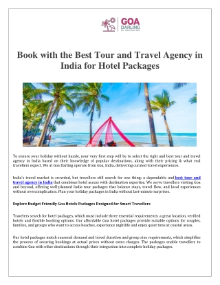 Book with the Best Tour and Travel Agency in India for Hotel Packages