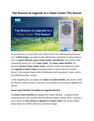 Top Reasons to Upgrade to a Tower Cooler This Season
