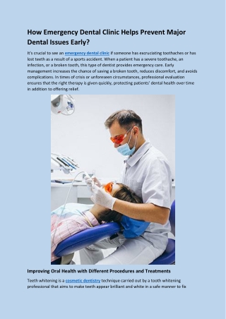 How Emergency Dental Clinic Helps Prevent Major Dental Issues Early 