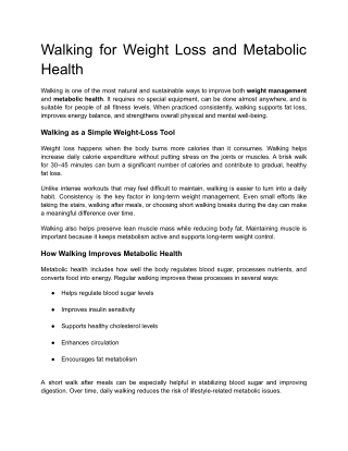 Walking for Weight Loss and Metabolic Health
