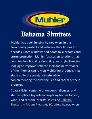 Bahama Shutters in Mount Pleasant, SC: Sun-Ready Protection with Lasting Style