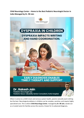 Child Neurology Center – Home to the Best Pediatric Neurologist Doctor in India Managed by Dr. RK Jain