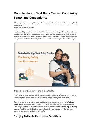 Detachable Hip Seat Baby Carrier Combining Safety and Convenience