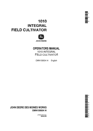 John Deere 1010 Integral Field Cultivator Operator’s Manual Instant Download (Publication No.OMN159504)
