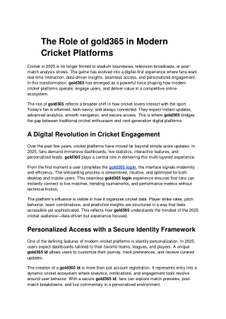 The Role of gold365 in Modern Cricket Platforms