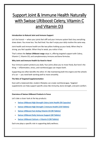 Support Joint & Immune Health Naturally with Swisse Ultiboost Celery, Vitamin C and Vitamin D3