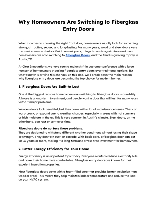 The Top Reasons Homeowners Prefer Fiberglass Entry Doors | Clear Innovation