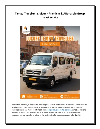 Best Tempo Traveller in Jaipur for Wedding & Outstation Travel