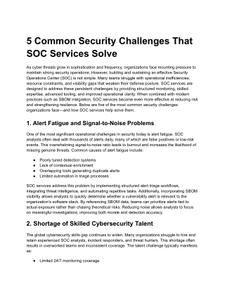 5 Common Security Challenges That SOC Services Solve