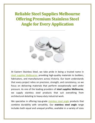 Reliable Steel Supplies Melbourne Offering Premium Stainless Steel Angle for Every Application