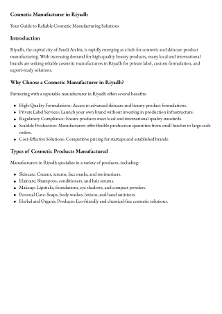 Cosmetic Manufacturer in Riyadh