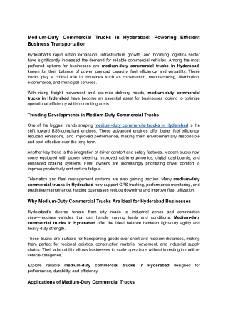 Medium-Duty Commercial Trucks in Hyderabad_ Powering Efficient Business Transportation