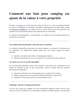 Comment une baie pour camping car ajoute de la valeur à votre propriété