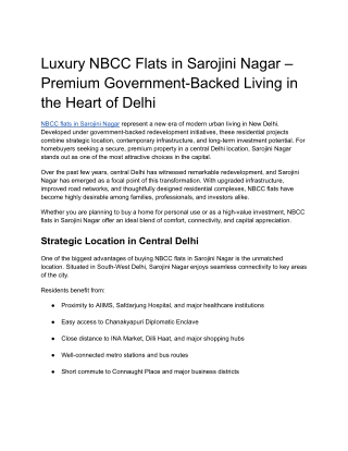 NBCC Flats in Sarojini Nagar – Prime Location Homes in Delhi