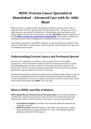 HIPEC Ovarian Cancer Specialist in Ahmedabad – Advanced Care with Dr. Aditi Bhat