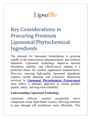 Key Considerations in Procuring Premium Liposomal Phytochemical Ingredients