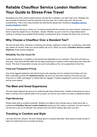 Reliable Chauffeur Service London Heathrow_ Your Guide to Stress-Free Travel