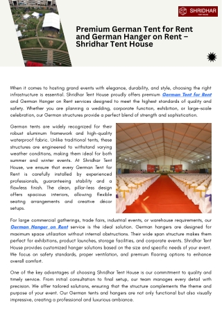 German Tent for Rent with Stylish Design & Strong Structure